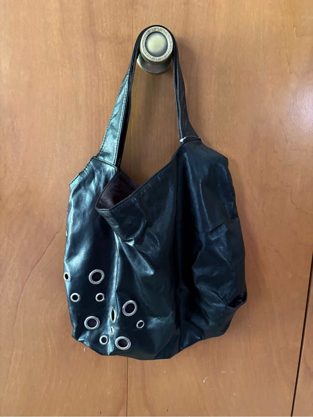 Black Grommet Accent Shoulder Tote - Women